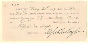 Alfred M. Hoyt signed receipt